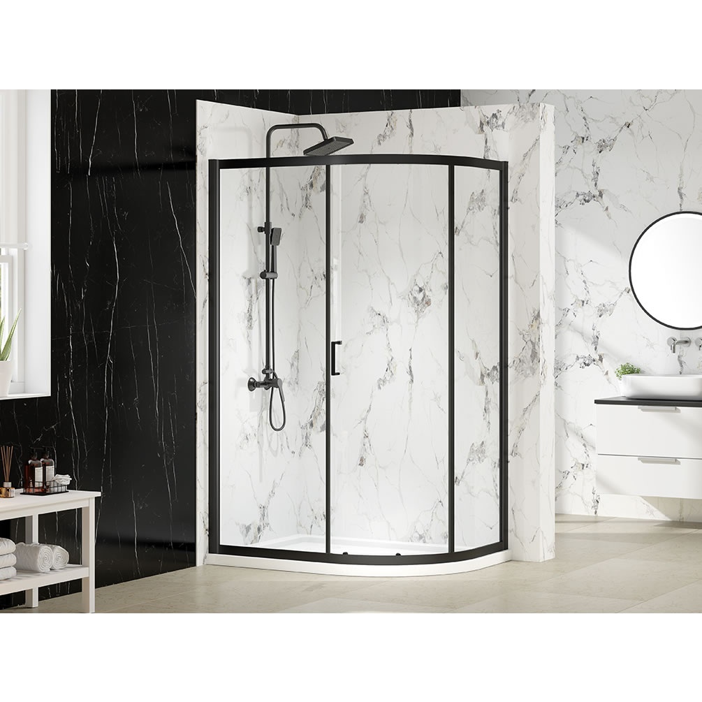 Lifestyle image of Merlyn Mbox 1200 x 800mm Matt Black Offset Shower Quadrant